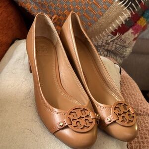 Tory Burch Tan Flats with Logo Detail